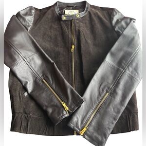 MNG MANGO Dark Brown Leather & Suede Bomber Jacket – Size M
